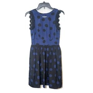 Corey Lynn Calter Polka Dot A-line Dress Size 0 Blue Lace Trim Sleeveless Open